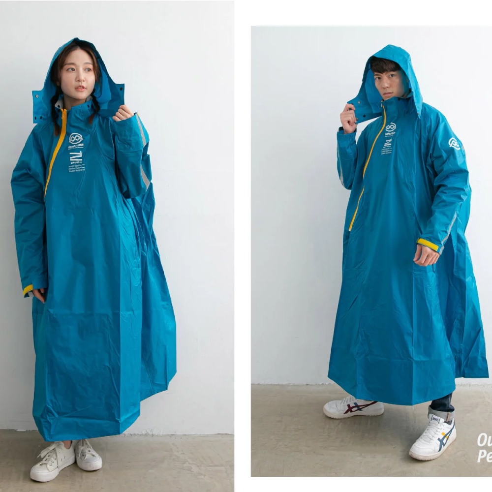 OutPerform-【背包款】去去雨水走PIUS斜開雙拉鍊專利連身式雨衣-太平洋藍✿30E003
